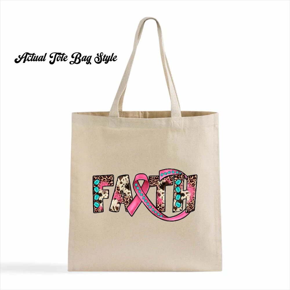 Women's Western Pink Ribbon Awareness Heavy Canvas Custom Tote Bag - Picture 2 of 3